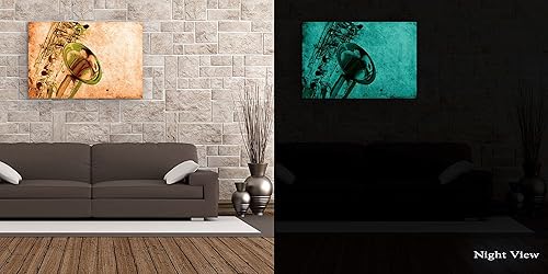 Miniatura 7 de Startonight Lienzo decorativo para pared, diseño de saxofón grunge, música retro dorada, enmarcado de 24 x 36 pulgadas