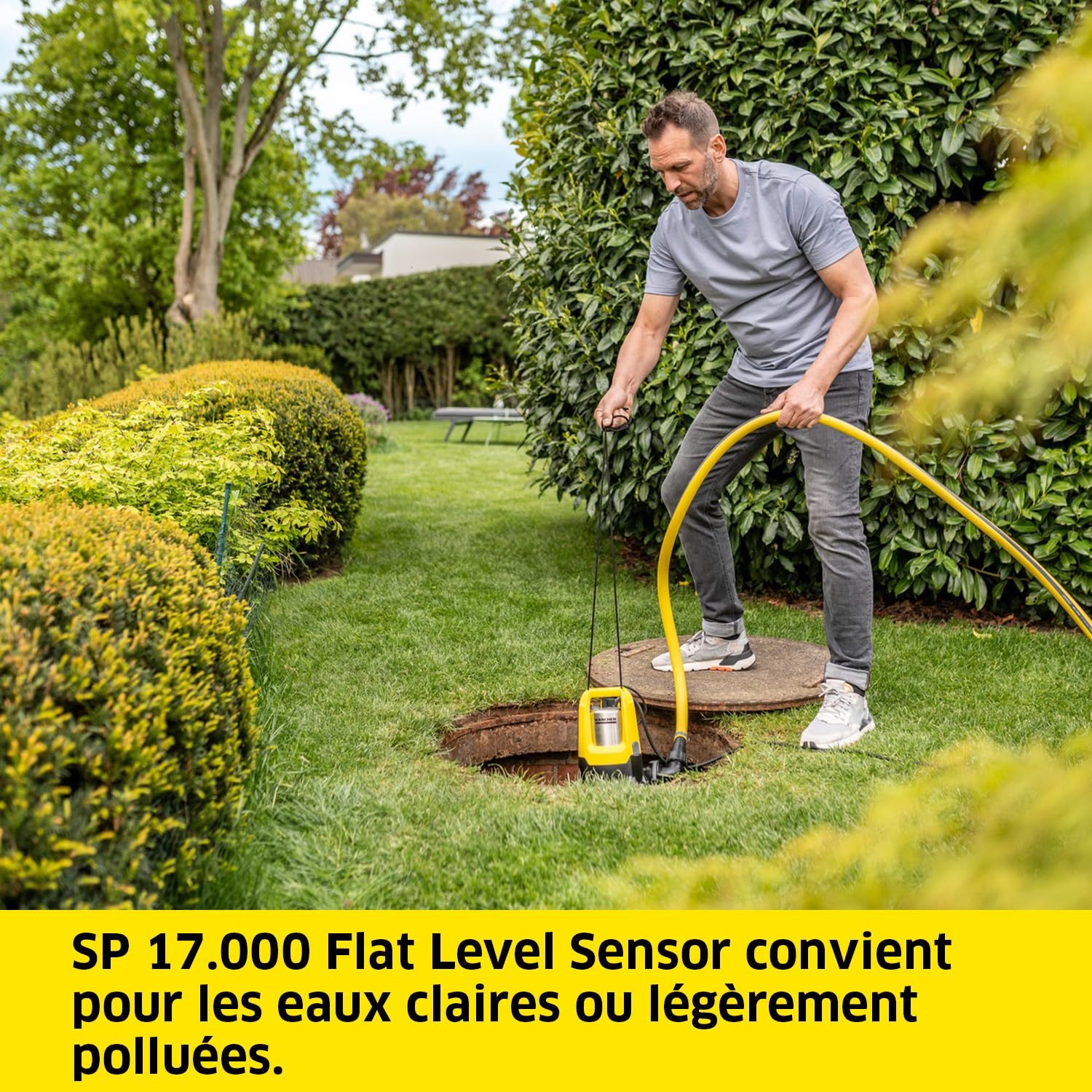 Pompe d'Evacuation Kärcher Sp 17,000 Flat Level Sensor, Moteur 550W, Débit 17000 L/H, 0,9 Bar, Profondeur Immersion Max 7 m, Hauteur Refoulement Max 9M, Taille Particules Max 5 mm, Hauteur Liquide