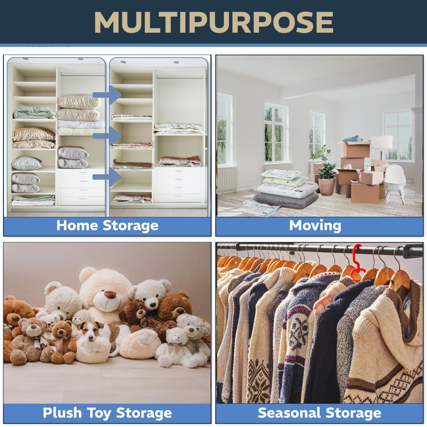 Space Vacuum Storage Bags Jumbo y XXL - Bolsas de sellado al vacío para ropa, viajes, ropa de cama, mantas, edredones y almacenamiento de juguetes | Bolsas grandes al vacío para
