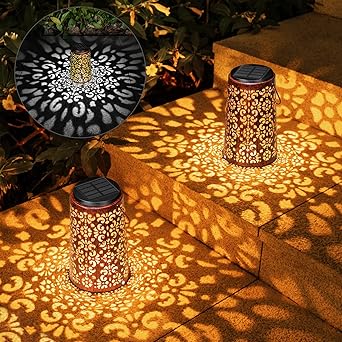 Solar Lantern - Hanging Solar Lights Outdoor Waterproof, Metal Lantern Decorative Solar Powered Patio Decor for Garden Yard Backyard Porch Table Pathway Tree Lighting, Cool/Warm Light, 2 Pack