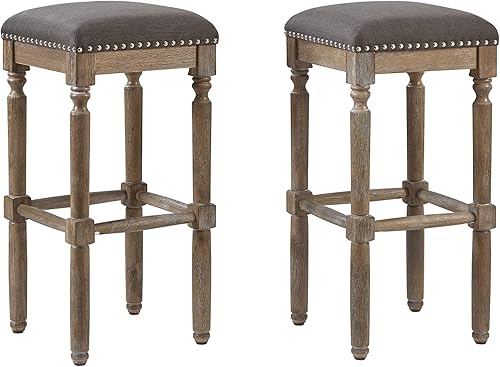 Ball & Cast Taburete de bar tapizado de 26 pulgadas con altura de asiento de cocina, acabado de roble envejecido, tela gris, paquete de 2 disponible en Yaxa Costa Rica