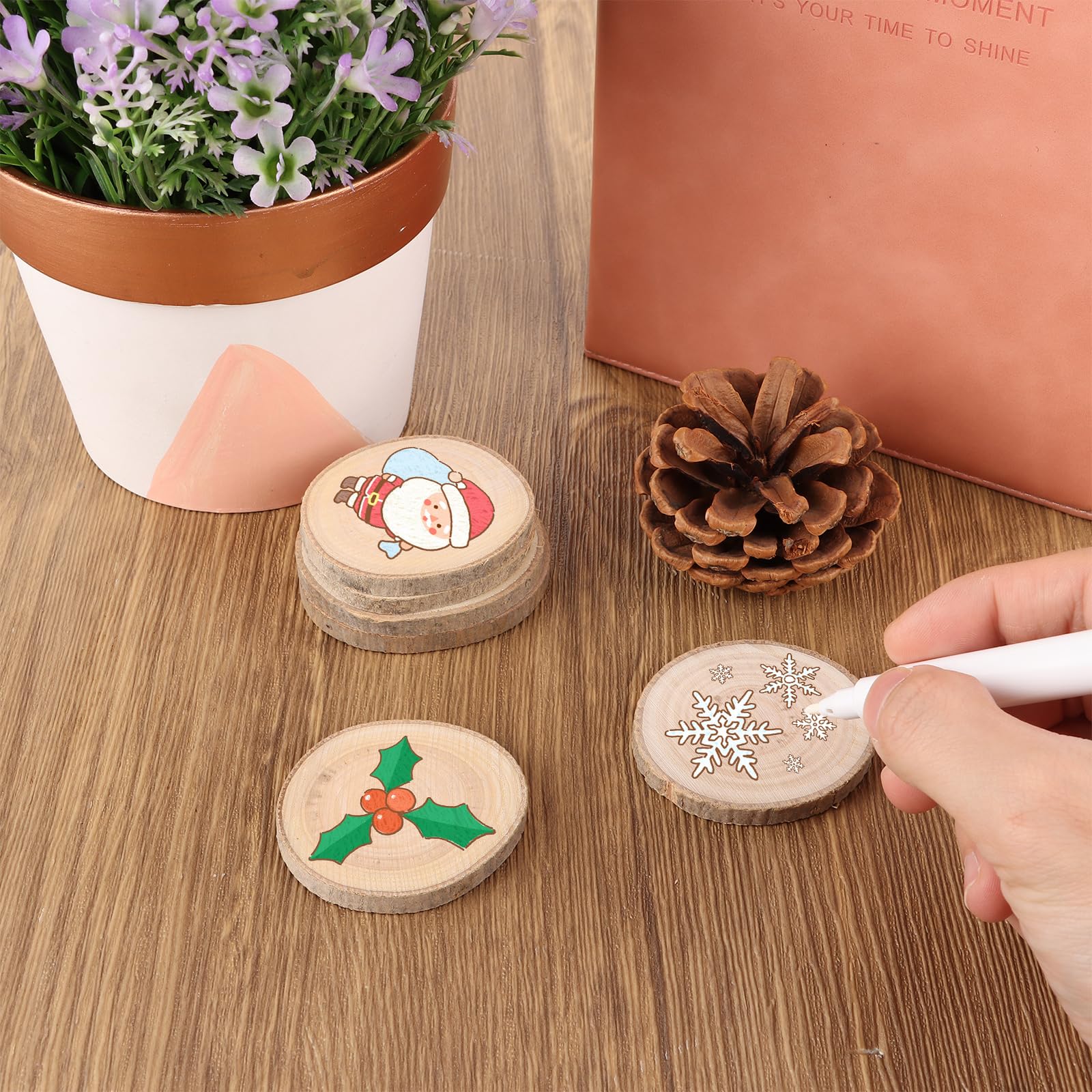 Produktbild von 60 Stück Holzscheiben Baumscheiben Astscheiben 5-6 Cm Rund Hochzeit Bastel Deko