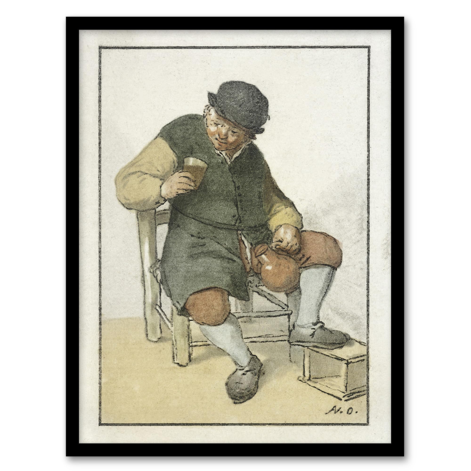 Artery8 Cornelis Ploos van Amstel Seated Farmer with Jug Framed Wall Art Print 12X16