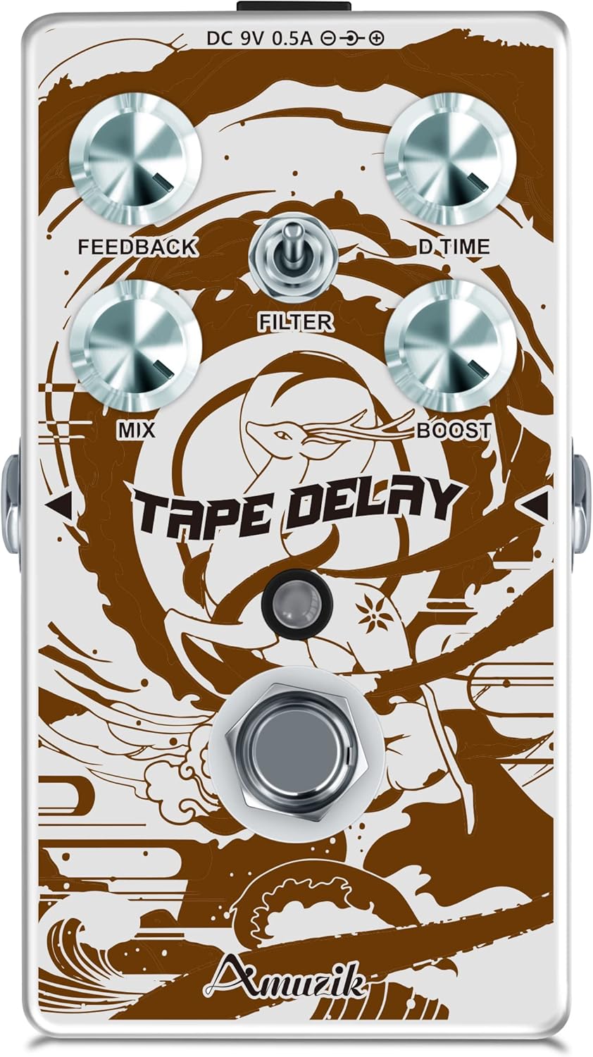 Amuzik Tape Delay Guitar Effects Pedal Mini Size with Art Design for