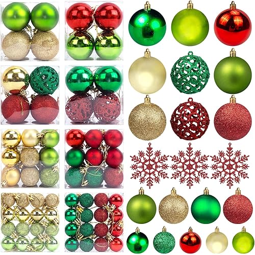 DomeStar Christmas Tree Ornament Set, 112PCS Shatterproof Red Green and Gold Christmas Ball Assorted Baubles Glitter Hanging Decorations for Xmas Tree Weeding Party