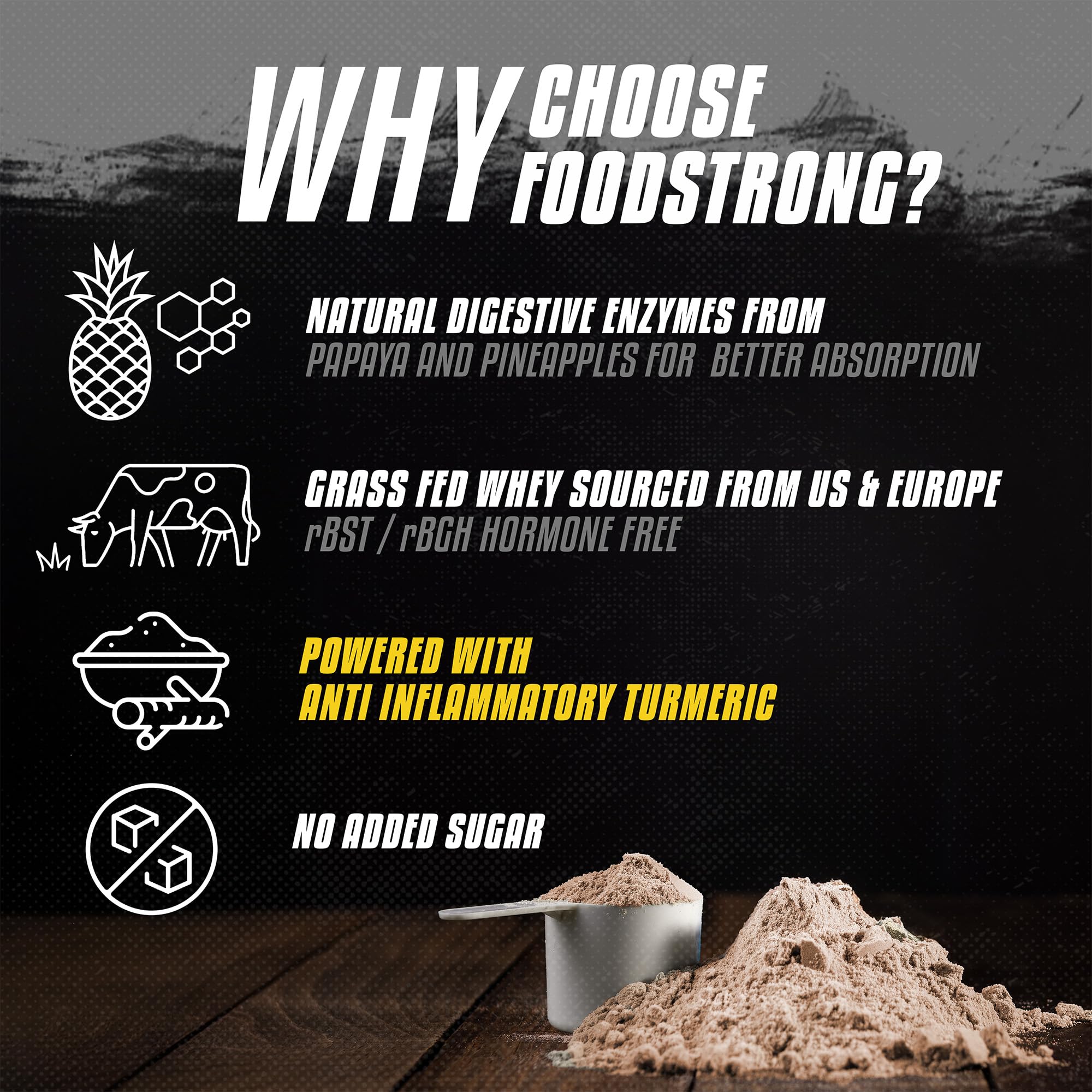 Foodstrong Whey Protein Isolate, 100% Hormone Free Grass-Fed Whey, 27G Protein & 6.6G BCAA, Chocolate, With Turmeric & Digestive Enzymes, 1KG 2