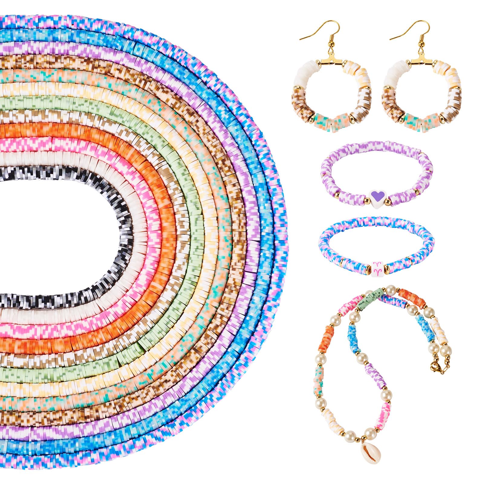 PandaHall 12 Strands Flat Round Clay Beads 5.5mm Polymer Clay Beads Disc Heishi Beads for DIY Bohemian Bracelet Earring Necklace Jewellery Making