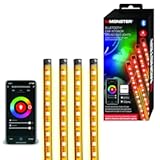 Monster Multicolor Bluetooth Car Interior LED Accent Lights&comma; Customizable with Downloadable Phone App&comma; Easily Fits to Anywhere with Adhesive Backing&comma; Directly Powered from DC Port Via Adapter&comma; 4-Pack
