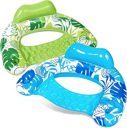 Miniatura 11 de SLOOSH Inflatable Pool Floats Adult,2 Pack Pool Chairs with Cup Holders,Blow up Floats Chair,Hammock Noodle Mat for Relaxing Summer Water Fun