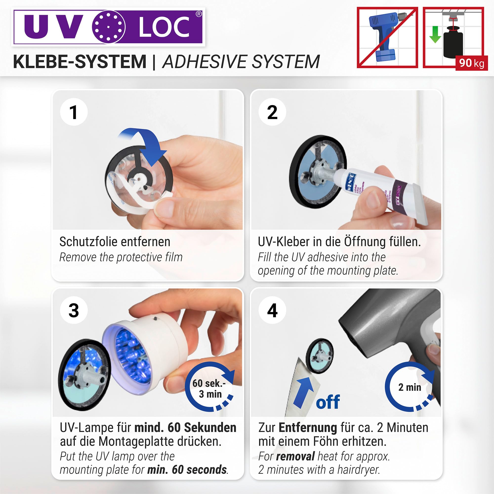 WENKO UV-Loc® Badetuchstange UNO Isera, Wand-Handtuchhalter aus Vierkantrohr zum Befestigen ohne Bohren mit innovativem Klebesystem, Wandmontageplatte aus Zinkdruckguss, rostfrei, 59,5 x 5 x 7,5 cm