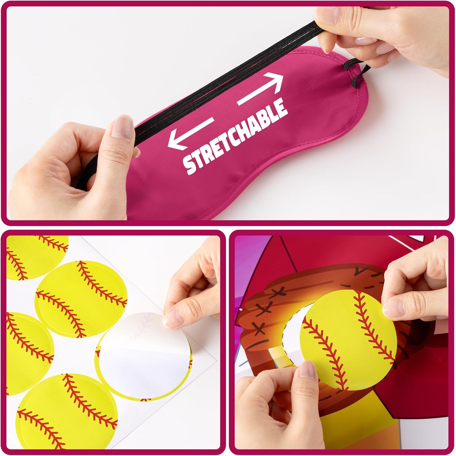 Pin The Softball on The Glove Game Poster with 24 Stickers Blindfolds Pink Softball Themed Party Decorations Supplies Fun Entertainment Classroom Activities for Sports Lovers Fans Kids Girls Birthday
