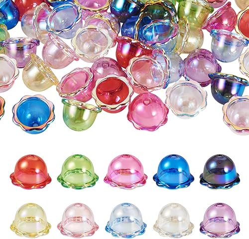 Vista 12 de FASHEWELRY 10 piezas Tapas de Flores de Vidrio Hechas a Mano Cuentas Florales de Cristal Transparentes en Forma de Trompeta Espaciadores de Flores a