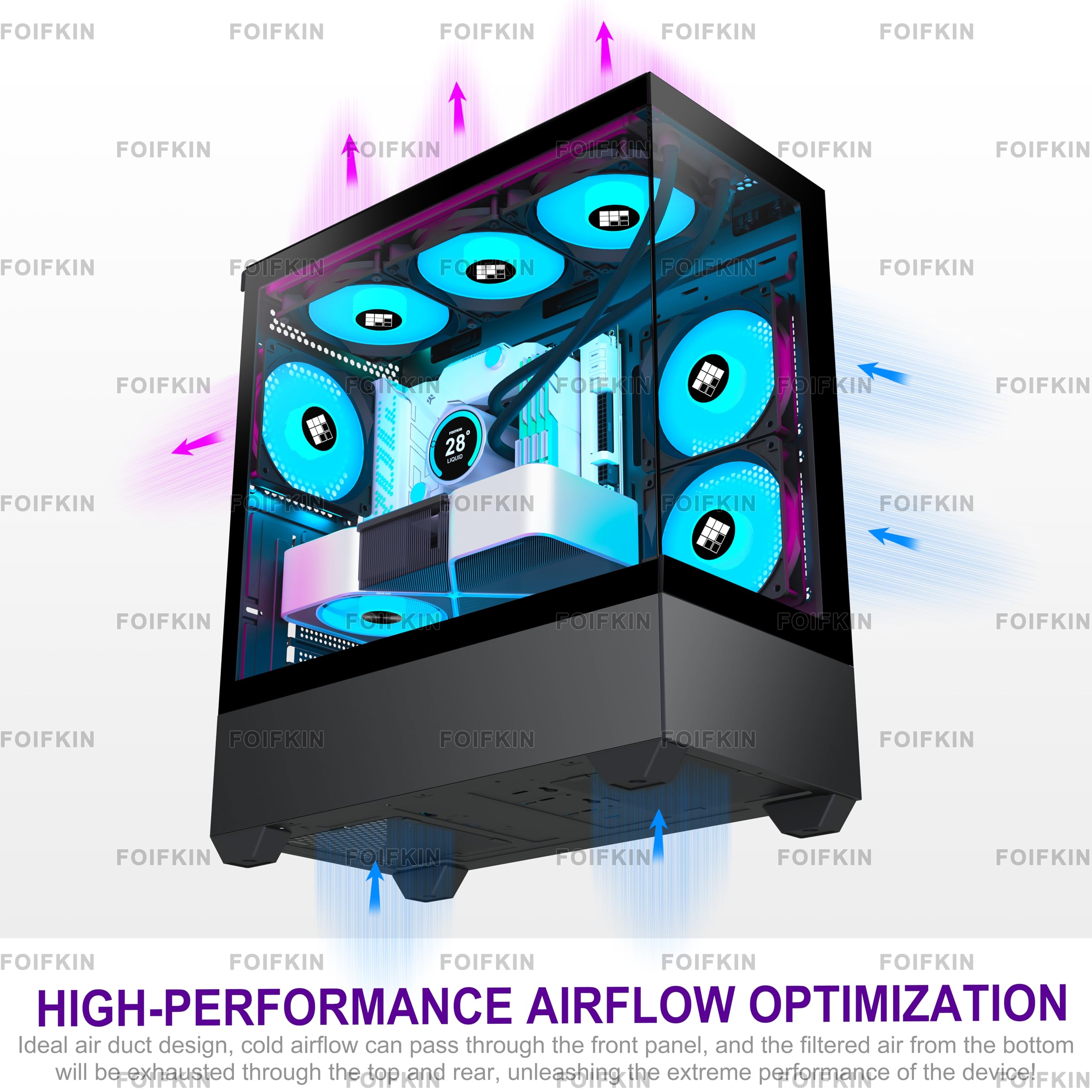 FOIFKIN F1 Caja PC - Ventilador ARGB 5 PWM preinstalado, Carcasa ATX Mid-Tower Gaming PC, Cristal panorámico de 270° (Negro, F1)