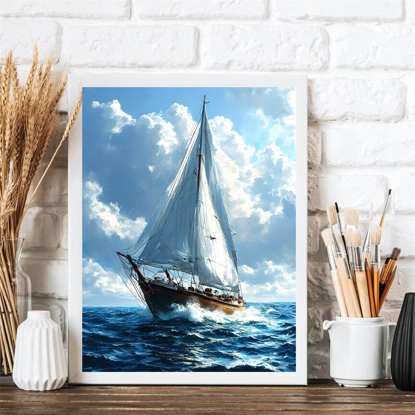 5D DIY diamentowe malowanie pełny zestaw do łodzi, malowanie diamentami morze malowanie diamentami, DIY diamenty kryształowe sztuka dla dzieci haft krzyżykowy akcesoria do dekoracji domu prezent 80 x
