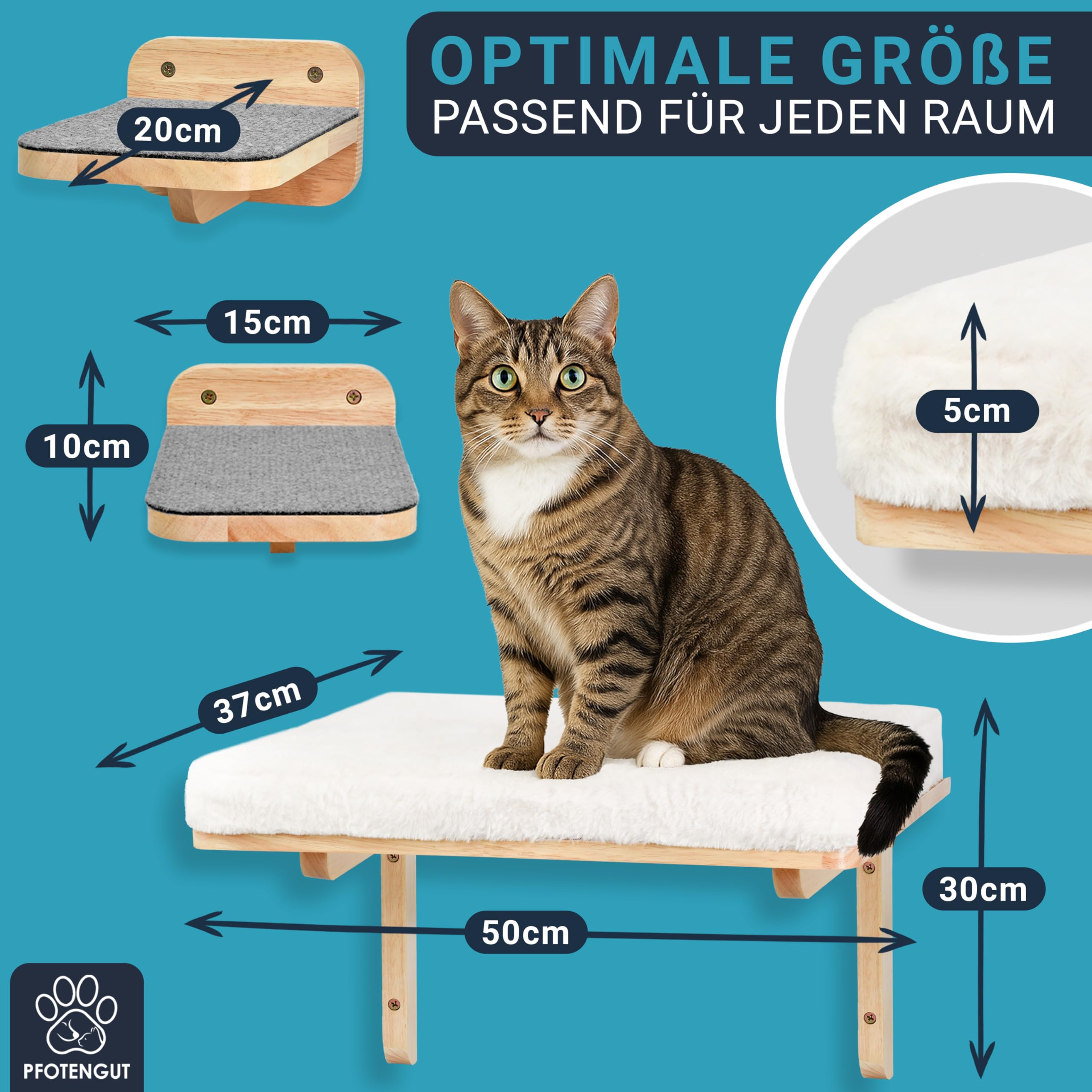 Katzen Kletterwand Set [3 Wandelemente] - Flexible Katzenwand mit großer Wandliege & 2 Treppenstufen inkl. Zubehör zur Wand-Montage [für Jede Katze geeignet]