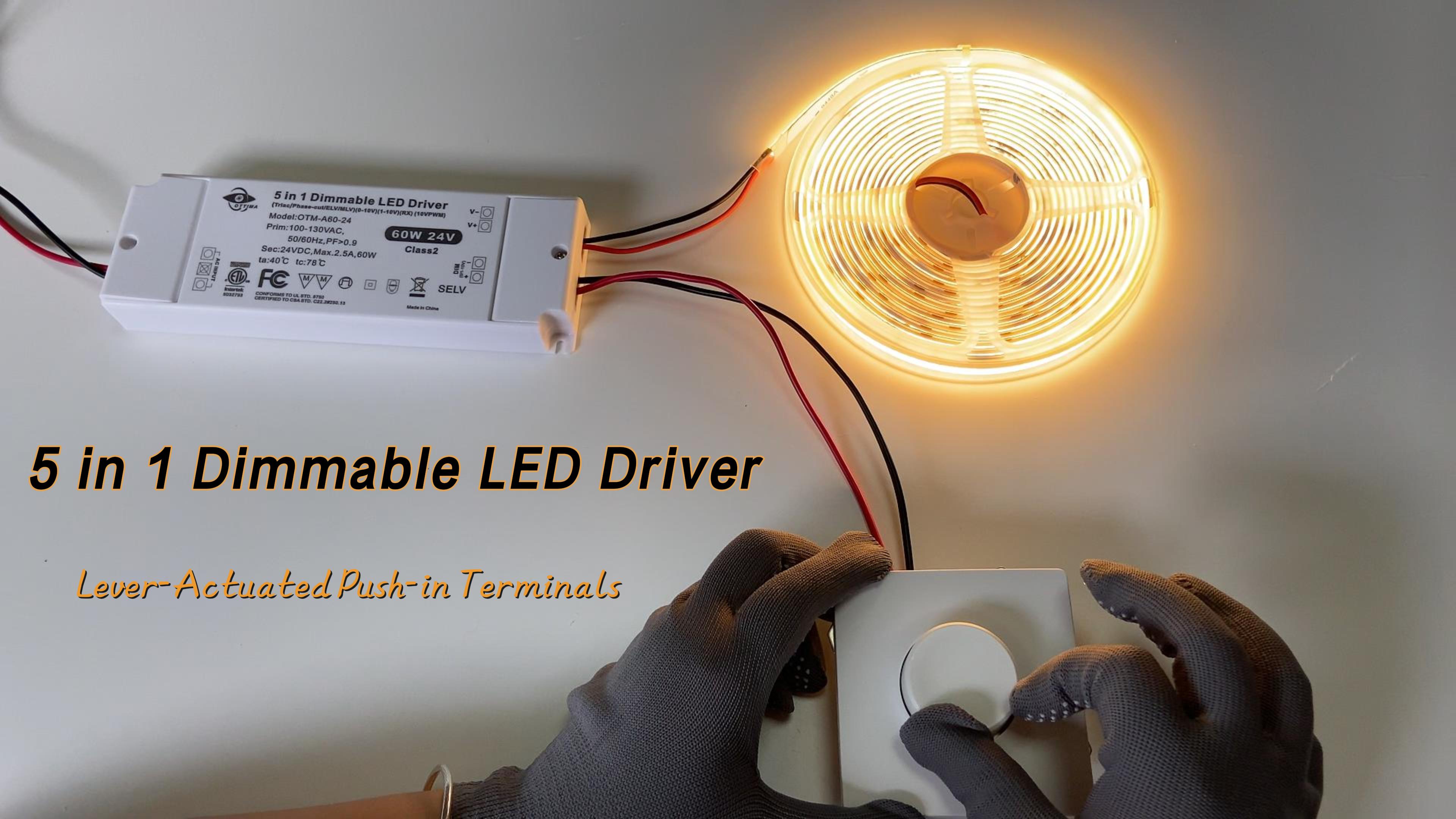 Image of LED Driver 60W 24V Triac /Phase Cut, 0-10V, 1-10V, 10V PWM Dimming LED Power Supply, Flicker-Free Constant Voltage 100-130V AC to DC Transformer Compatible with Lutron&Leviton Switches, ETL Listed