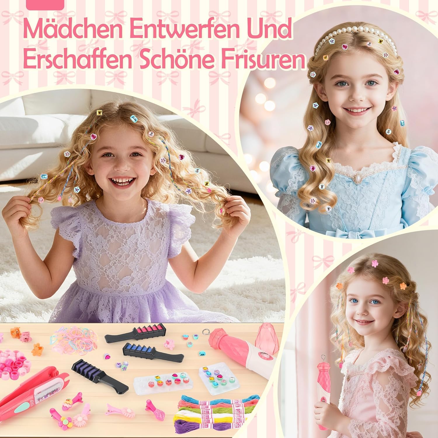 Kit per abbellire i capelli JONRRYIN 3-in-1, macchina automatica per intrecciare i capelli con perline per capelli, macchina per capelli con pietre glitterate e gemme per capelli, set di accessori per