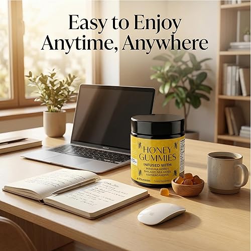 Miniatura 5 de Gomitas de miel, suplemento diario de bienestar para hombres  Miel de Manuka, musgo marino, Shilajit y Ashwagandha Blend  Gomitas sin azúcar  30