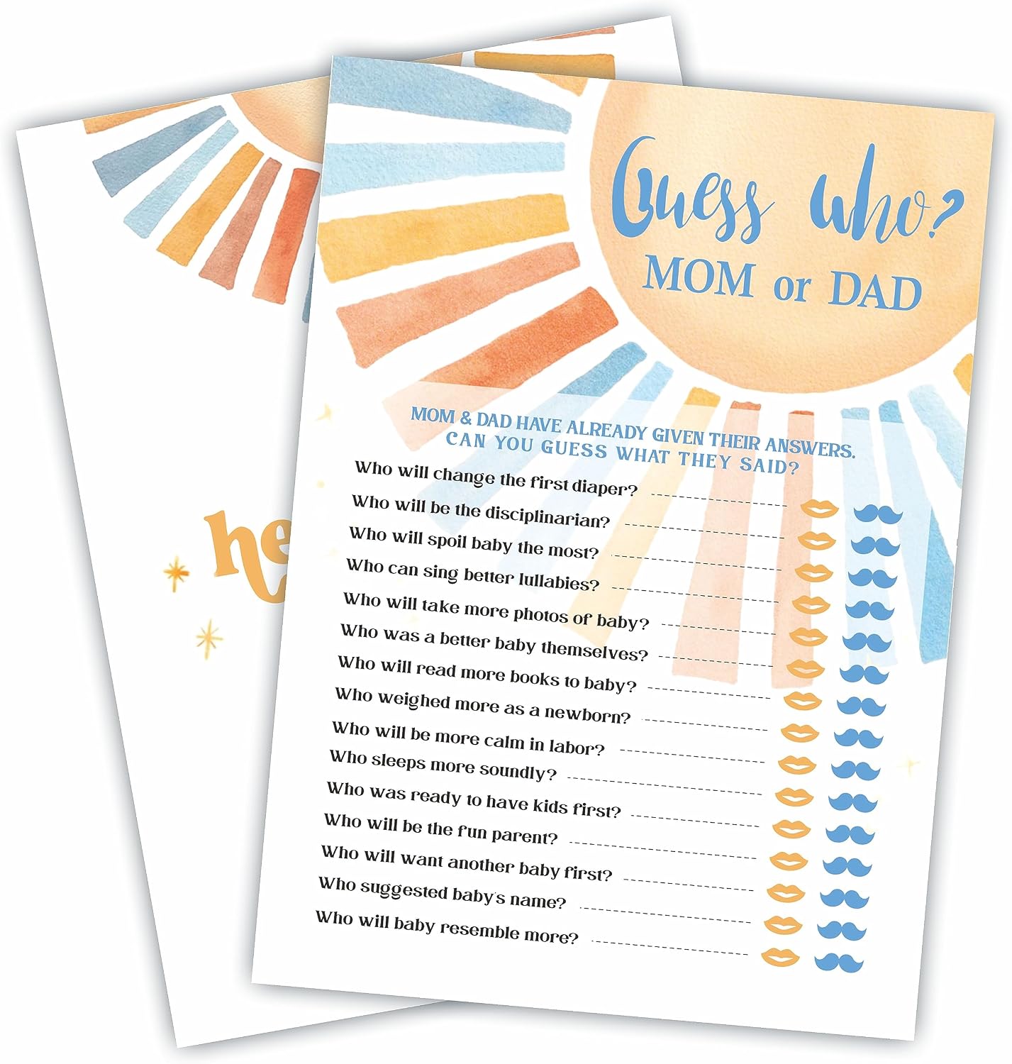 Trivia Game Set - Retro Sunshine Theme Baby Shower Party Activities - Watercolor Sun Baby Shower Game Kit, Gender Reveal, Announcement Party & Supplies - A06 image 5