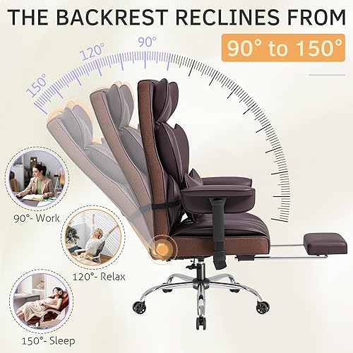 Miniatura 5 de Furmax Silla de oficina grande y alta, silla de juegos de respaldo alto con reposapiés para personas pesadas, silla de oficina ergonómica cómoda de