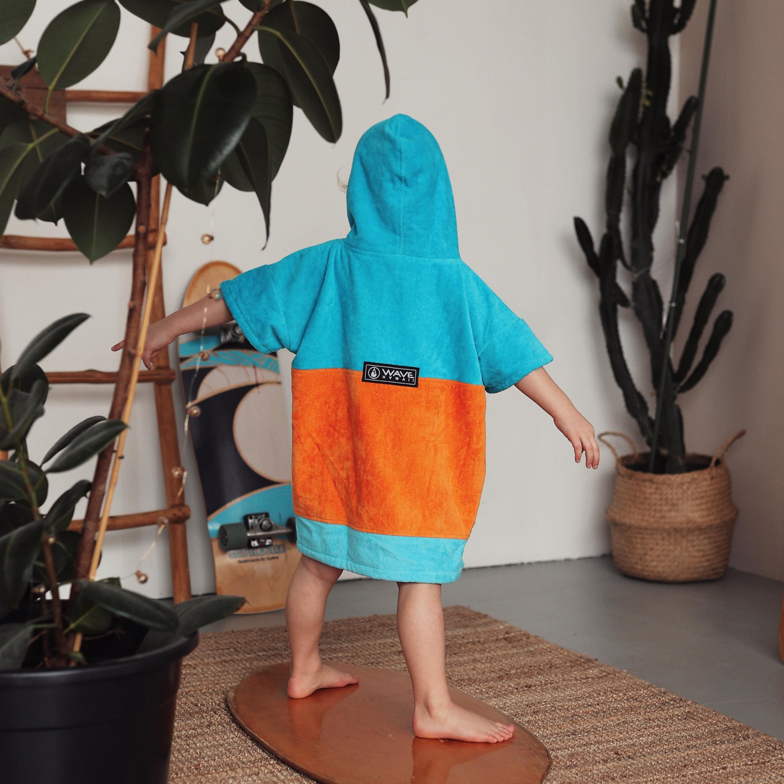 WAVE HAWAII Poncho surfingowy i plażowy dla dzieci, rozmiar XS, 121-150 cm | Poncho surfingowe dla dorosłych z bawełny 95–100%, chłonny ręcznik frotte, poncho do przebierania, na plażę