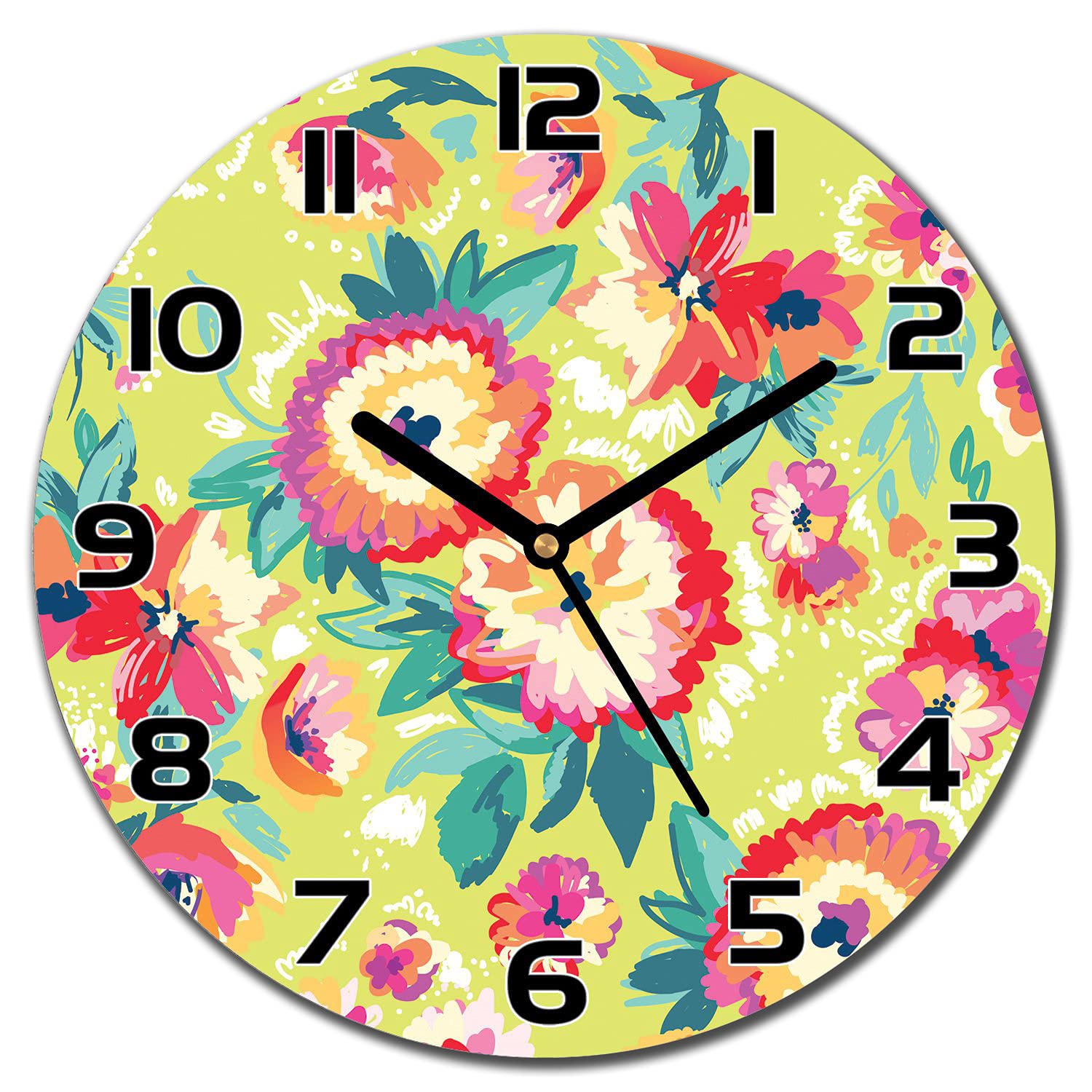 Horloge en verre 30 cm fleurs de pré Coloray pour cuisine et salon
