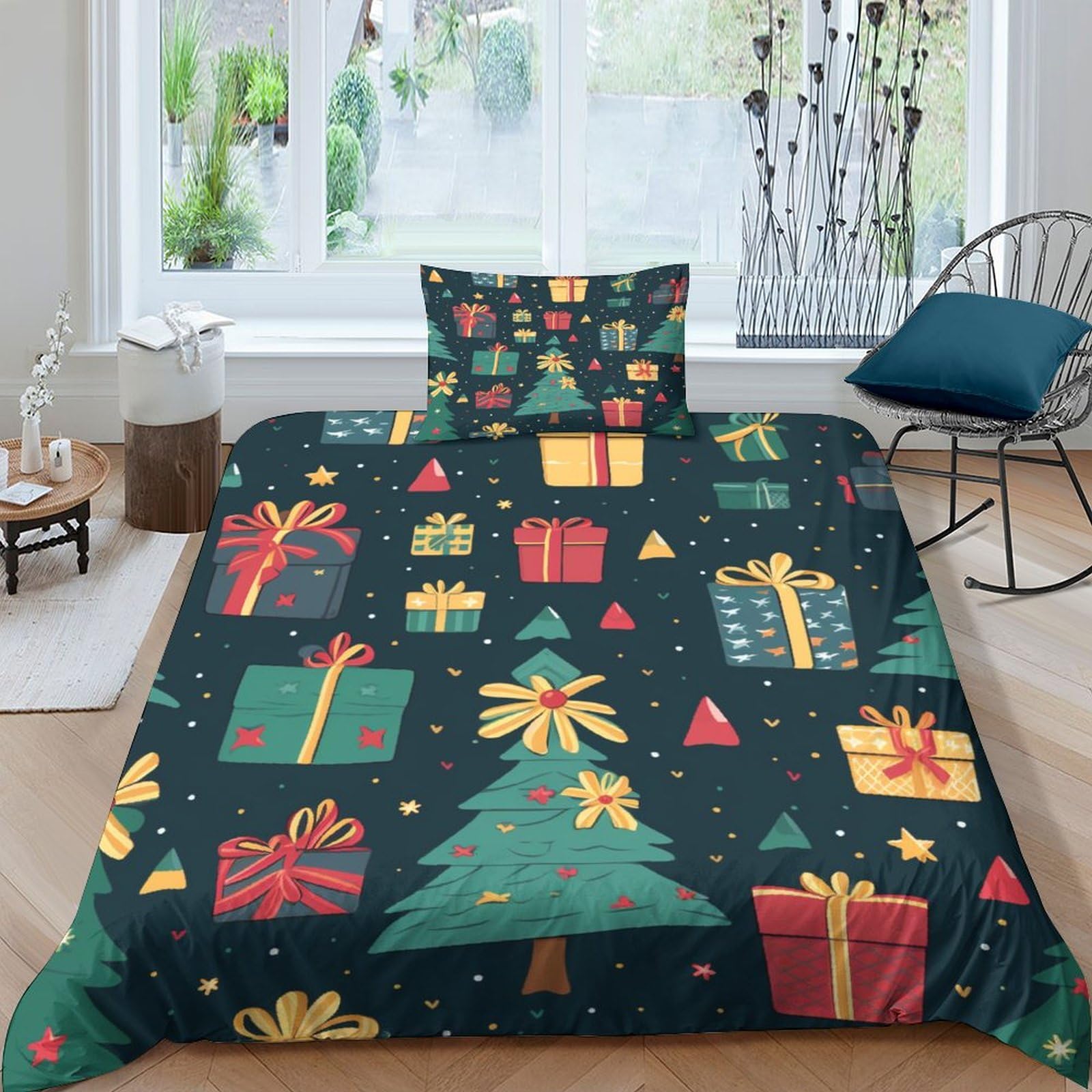 Housse de couette sapin de Noël 3 pièces pour l'ambiance chalet hiver