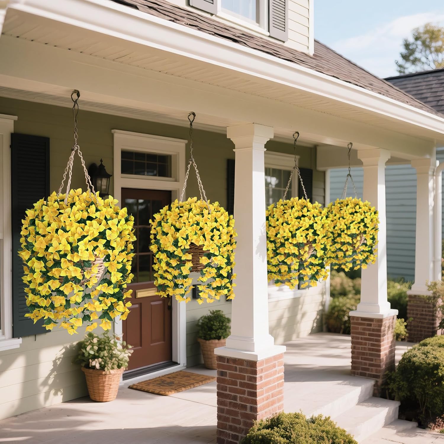 Artificial Bougainvillea Flowers Plants for Outdoors Decoration, 2 Pcs Faux Silk Flowers Long Trailing Fake Vines for Front Door Porch Planter Balcony Patio Summer Spring Home Decor, Yellow