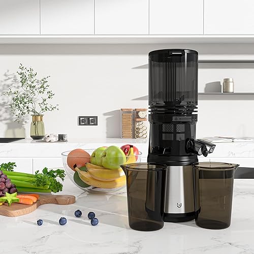 Miniatura 3 de Máquinas exprimidoras, exprimidor de prensa en frío con conducto de alimentación para frutas y verduras enteras, fácil de limpiar