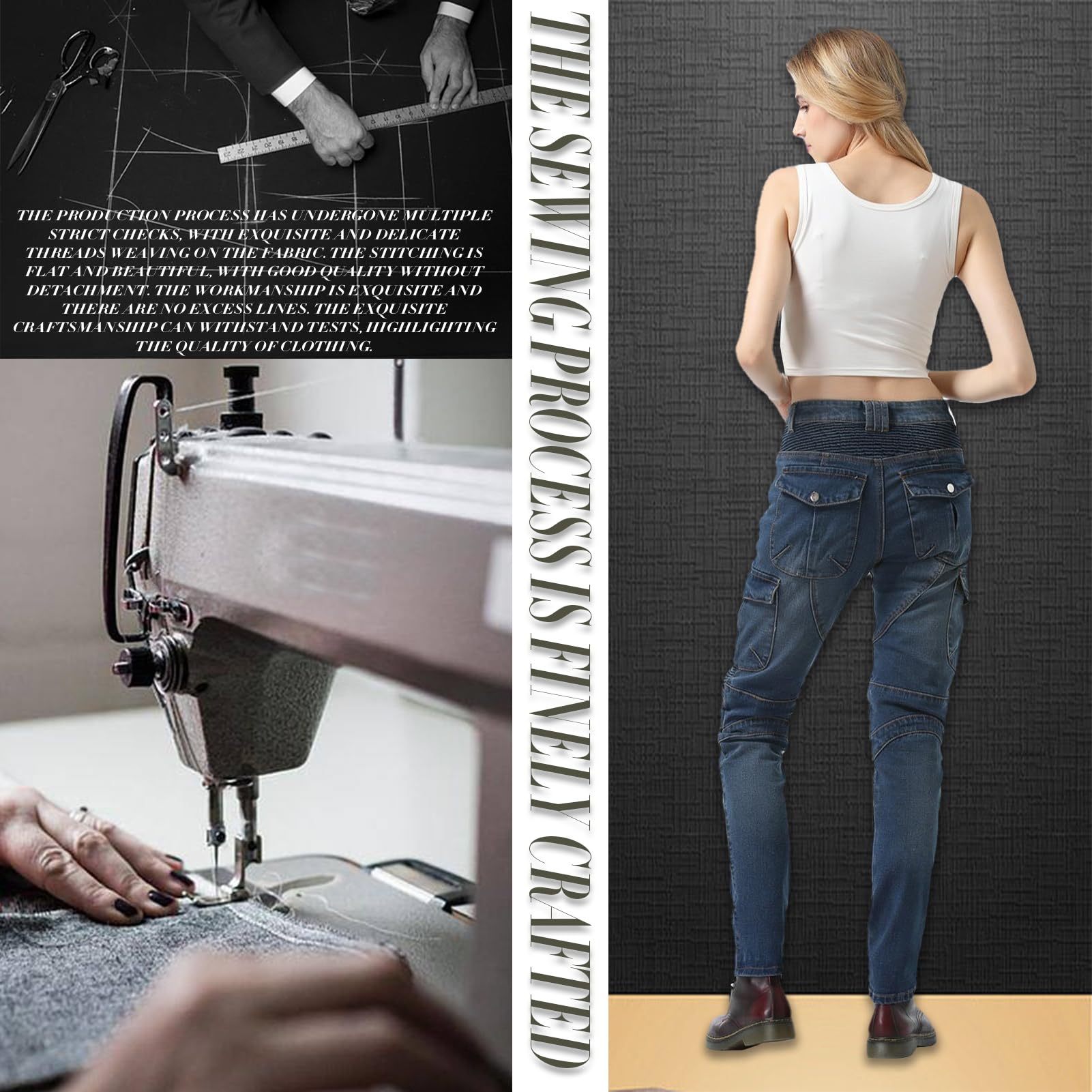 HULG Pantalon Moto Mujer,Pantalones Vaqueros De Moto De Corte Ajustado Para Mujer, Con Protectores De Rodilla Y Cadera, Elásticos, Ajustados, Pantalones De Motorista (Blue,XXS)