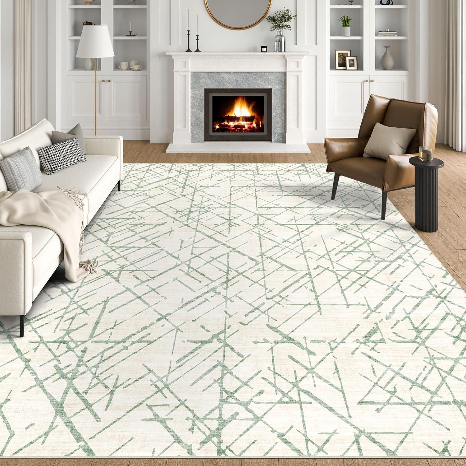 Tapis de chambre moderne doux grand format vert abstrait 160x230