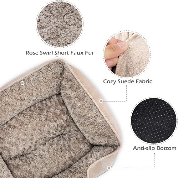 INVENHO Small Dog Bed for Medium to Large Dogs - Rectangle, Orthopedic, Soft, Calming, Durable Pet Cuddler with Anti-Slip Bottom (20x19x6)