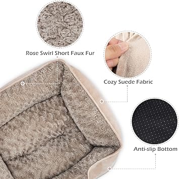 INVENHO Small Dog Bed for Medium to Large Dogs - Rectangle, Orthopedic, Soft, Calming, Durable Pet Cuddler with Anti-Slip Bottom (20x19x6)
