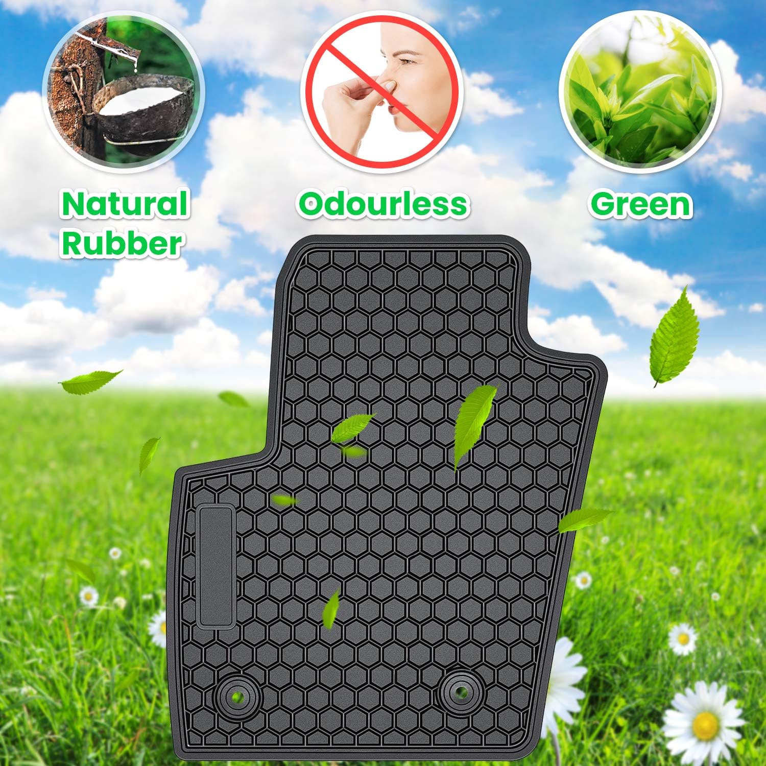 Floor Mat for Ford Fusion 2013 2014 2015 2016 2017 2018 2019 2020 Heavy Duty Rubber Front+Rear Car Liner Carpet All Weather Custom Fit Waterproof Odorless (Black 3PCS)