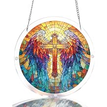 Acrylic Jigsaw Puzzle Suncatcher 7.4 in, Rainbow Angel Cross Puzzle Suncatcher for Adult, DIY Suncatcher Puzzle Kit, Home Garden Decor Gift