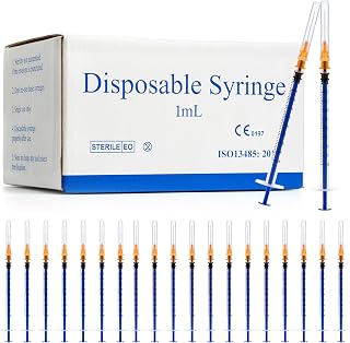 100 Pack 1ml Syringes with Needle - 25G 1 inch Disposable 1cc Syringe for Scientific Lab Use, Sterile Individually Wrapped