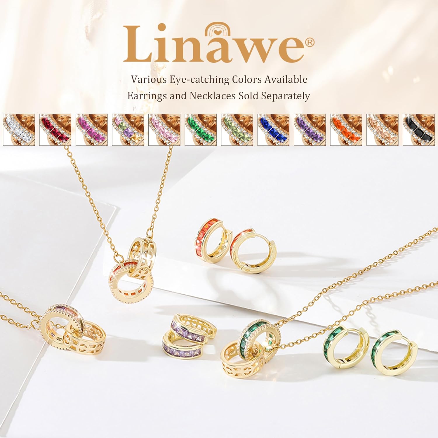 Linawe Moissanite Crystal Imitation Diamond Necklace for Women Trendy, Birthstone Rhinestone Dainty Jewelry, Circle Pendant Stainless Steel Chain Necklaces, Gold, Rose Gold and Silver Tones - Image 6