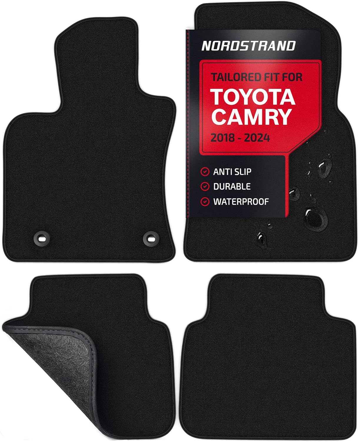 Floor Mats for Toyota Camry 2018 2019 2020 2021 2022 2023 2024 - Custom 3D Fit - 1st and 2nd Row Set - Anti-Slip Backing - Premium Carpet Mat - All Weather Car Liner Floormats