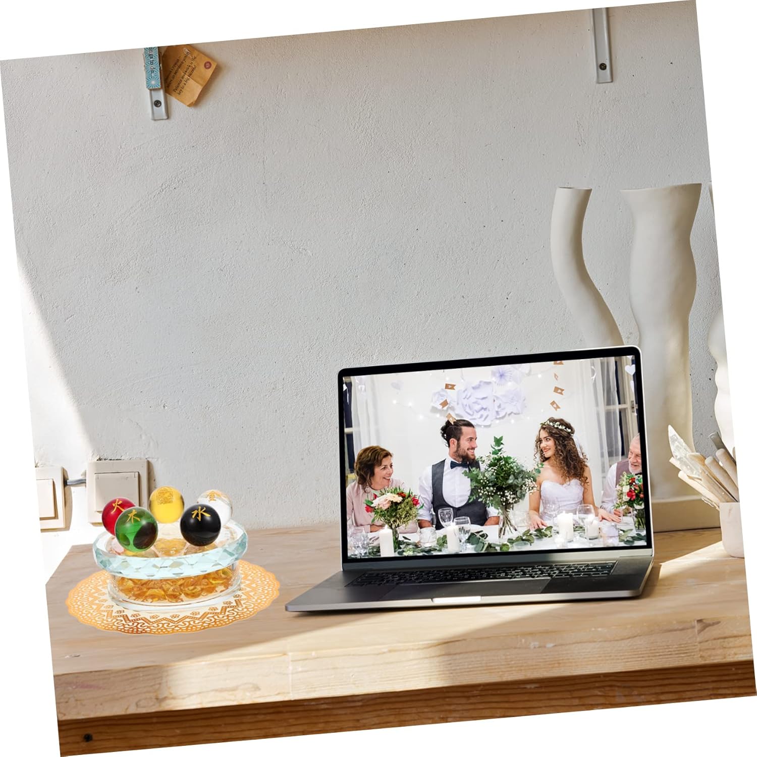 STOBAZA Five-Base Fortune Decorations Ingot Case Chakra Sphere Balls for Meditation Relaxing Decor for Desk