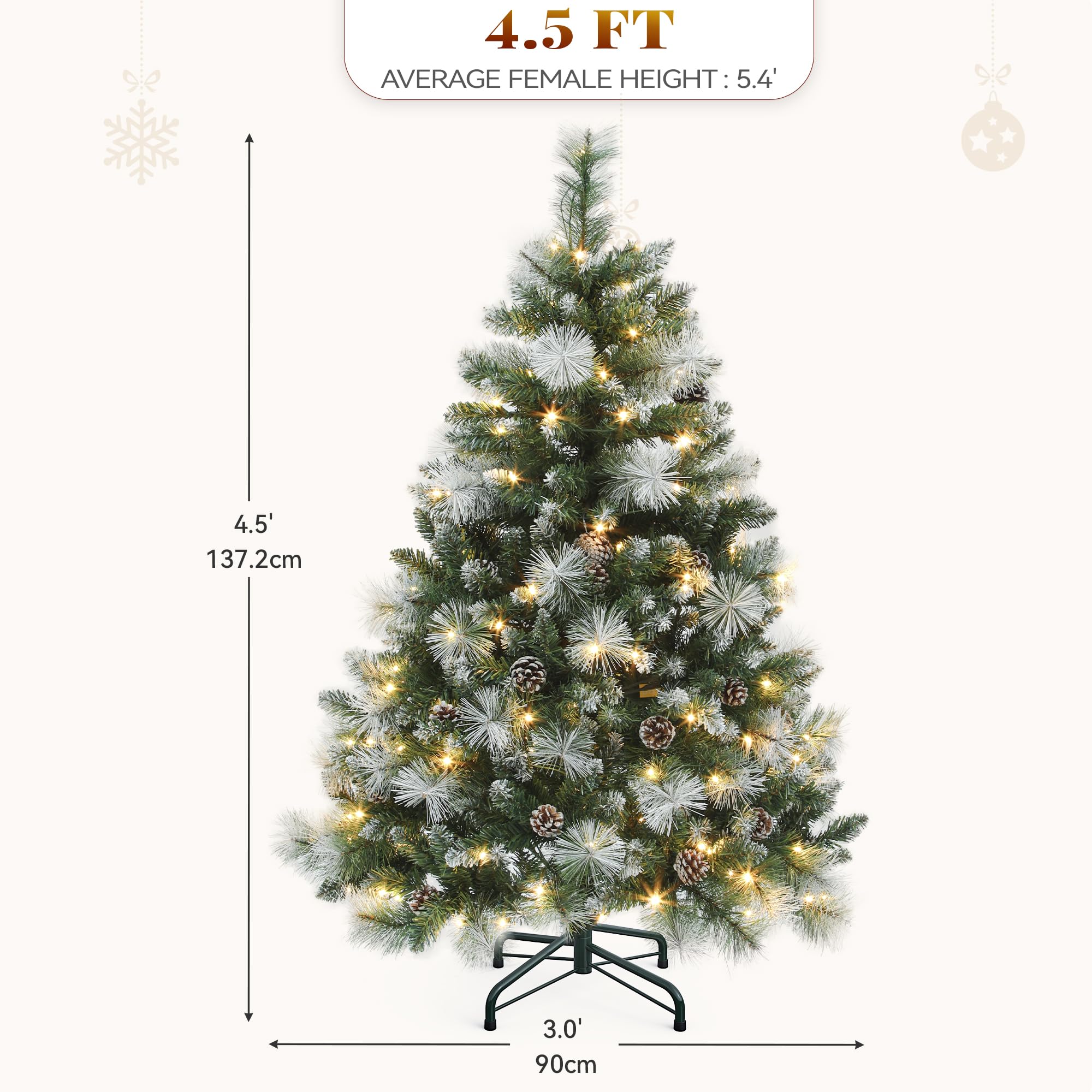 YITAHOME Árbol de Navidad Artificial de 140 cm, con Mando a Distancia, con Conos, Agujas y luz LED de Color Blanco cálido/Multicolor para salón y Oficina