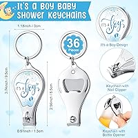 Vista 2 de Wesiti 36 juegos de llaveros para baby shower, con cortaúñas y abridor de botellas, tarjeta de agradecimiento y bolsa de organza