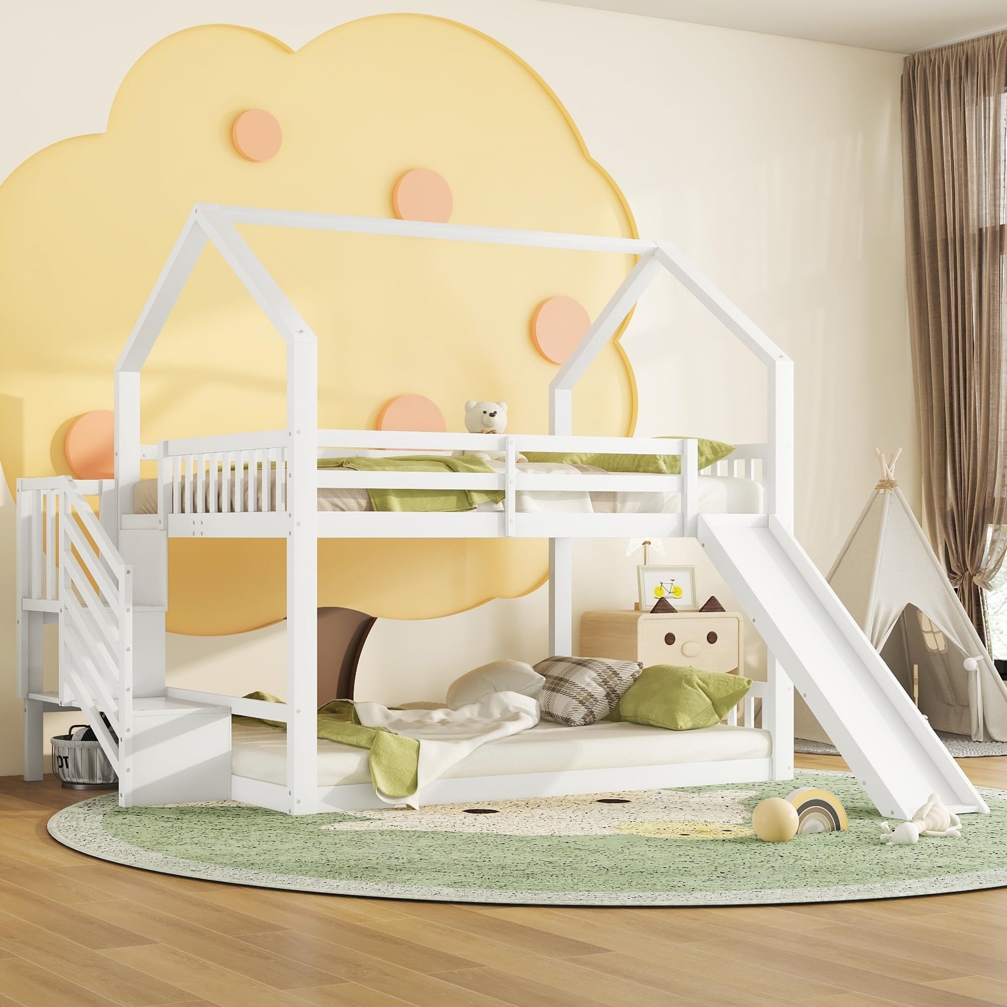 Merax Lettino piano per bambini 90 x 200 cm, con rete a doghe, struttura in legno di pino+MDF, stile minimalista, per adulti e giovani, senza materasso