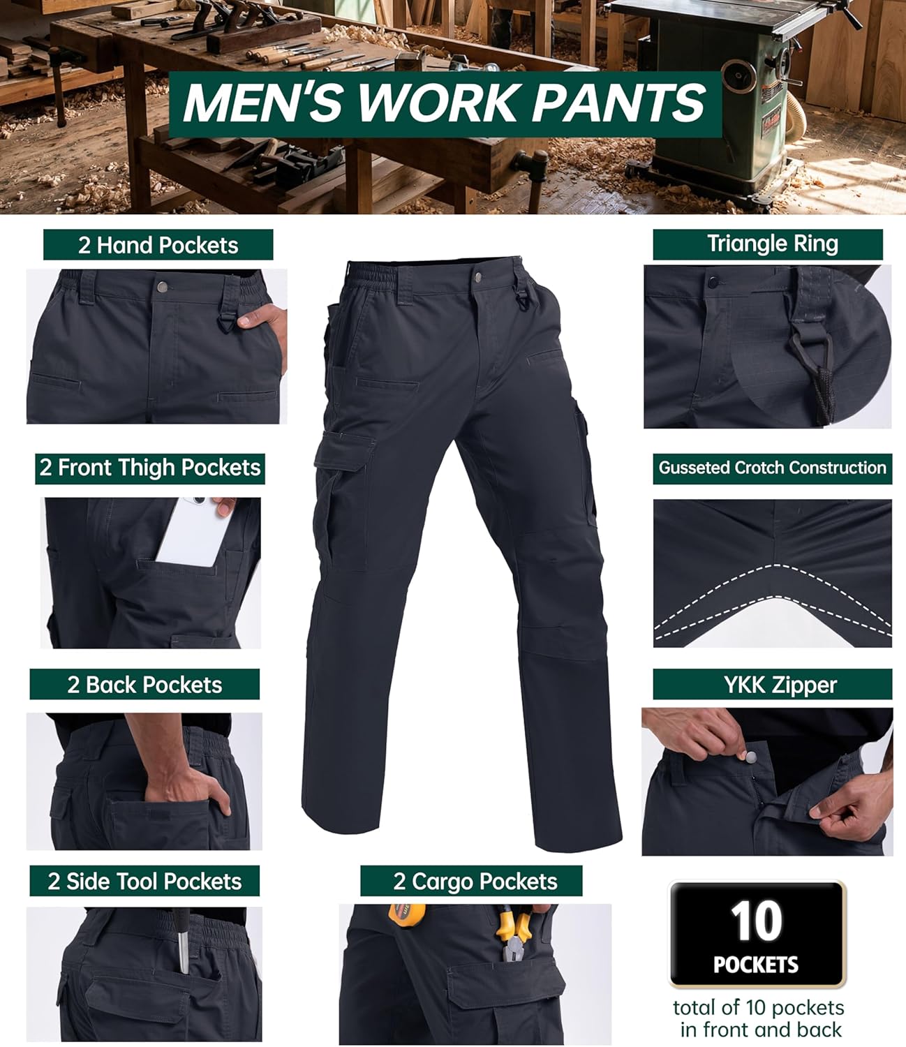 NATUVENIX Mens Work Pants Ripstop Tactical Pants for Men Lightweight Hiking Pants Men Water Resistant Cargo Pants Military - Image 3
