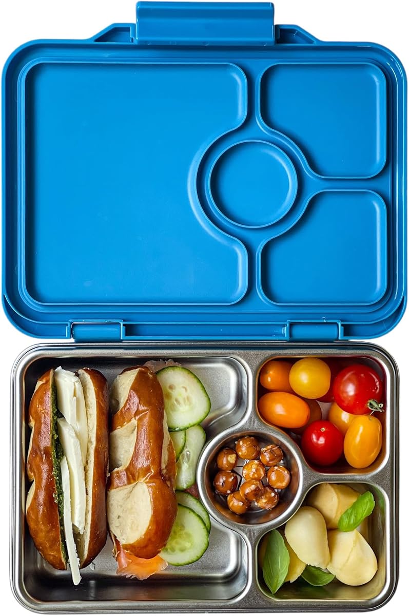 Yumbox Prêt Leakproof Stainless Steel Bento Lunch Box, Normandy Blue | Sandwich-Friendly Layout | Lightweight Design | Fits Most Lunch Bags | Dishwasher Safe (Top Rack)