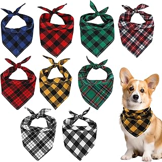Dog Bandana 9 Pack-Dog Bandanas Boy, Girl, Premium Durable Soft Lightweight Fabric, Adjustable Plaid,Dog Bandanas Scarf fo...