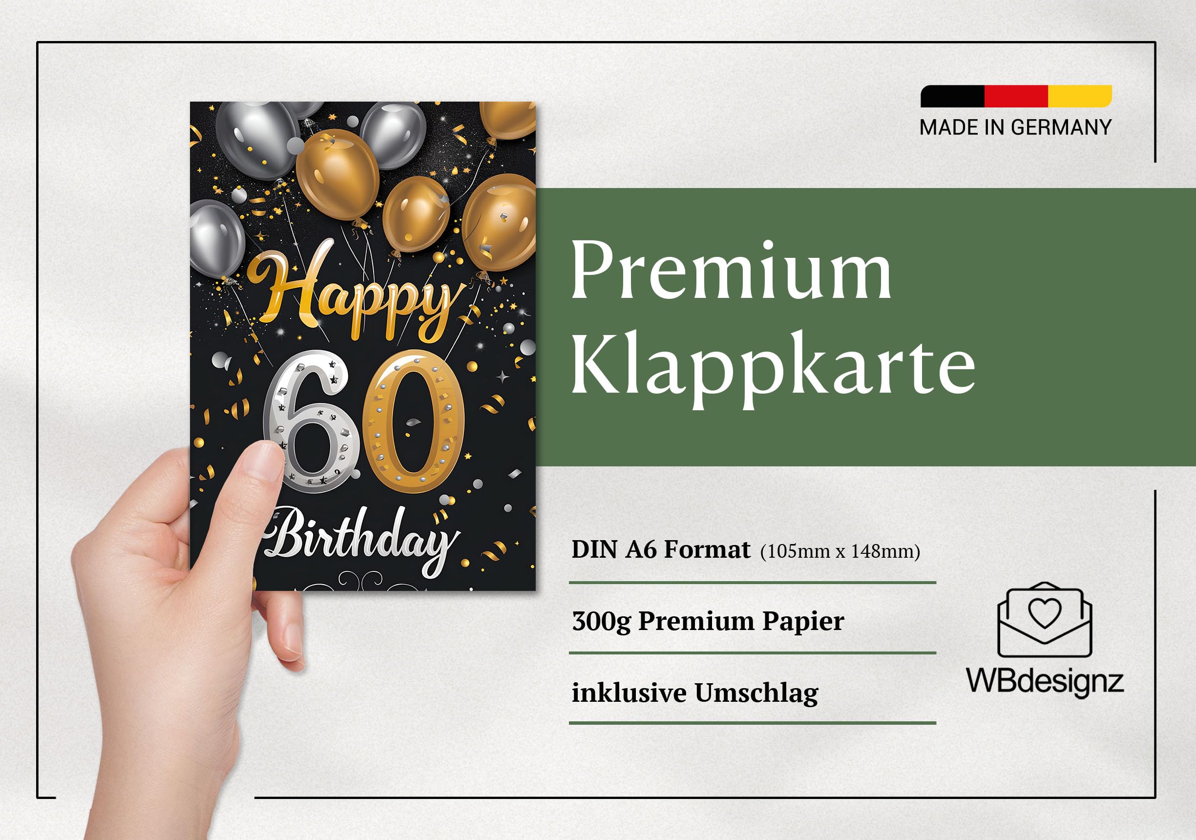 Geburtstagskarte Mit Sektglas & Goldenen Ballons – DIN A6, Inkl. Umschlag