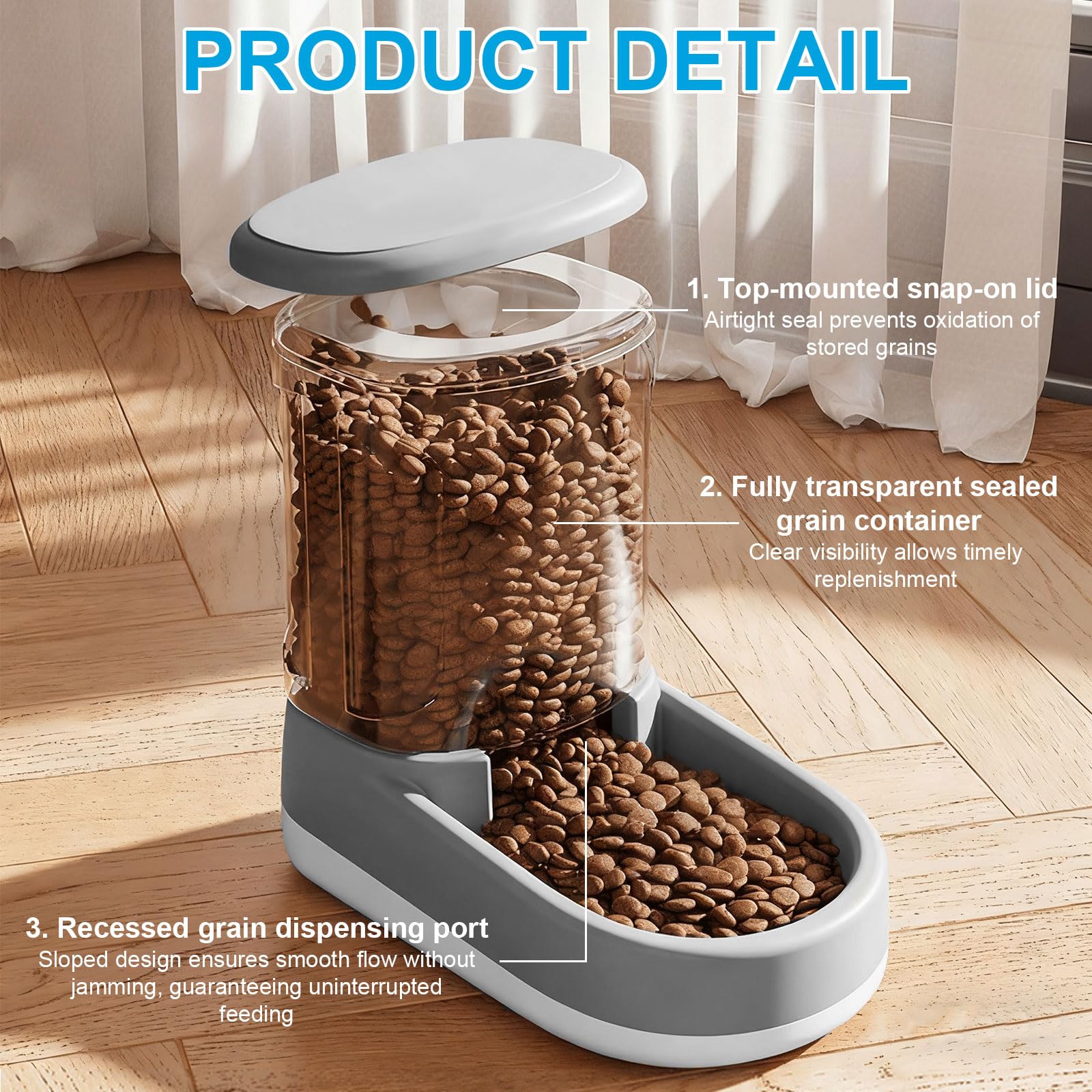 Dispenser Cibo Gatti Cani Automatico 2×3.8L Distributore Automatico e Distributore d'Acqua per Gatti, Dispenser di Crocchette e Acqua per Animali Domestici (Grigio)