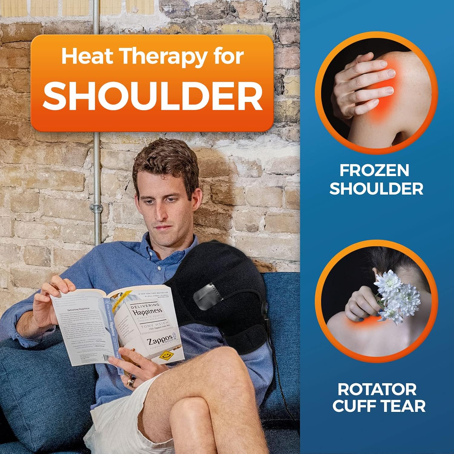 CREATRILL Massaging Heated Shoulder Wrap Brace, Shoulder Heat Therapy Wrap Heating Pad for Muscle Pain Relief, Frozen Shoulder, Bursitis, Tendonitis, Rotator Cuff