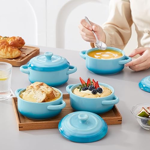 Miniatura 14 de LOVECASA Mini cocotte con tapa, cacerola pequeña de 12 onzas para horno, mini cazuela, moldes individuales con tapas, apto para horno, microondas
