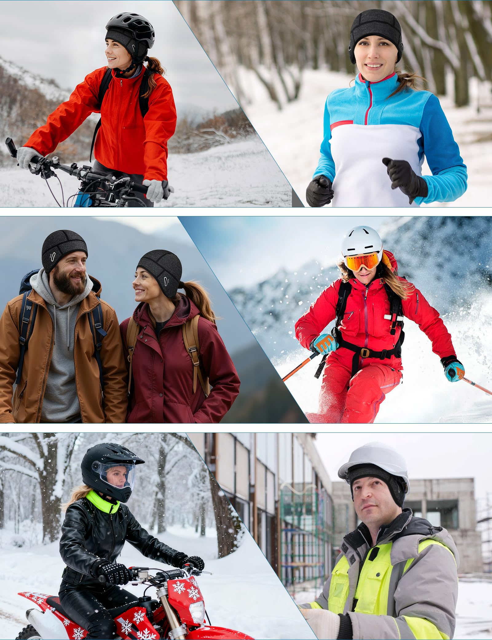 Becellen Zimowa czapka rowerowa pod kask, czapka zimowa męska czapka zimowa czapka termiczna z otworami na okulary wiatroszczelna er kobiety mężczyźni motocykl jazda na nartach wyścigi rowerowe